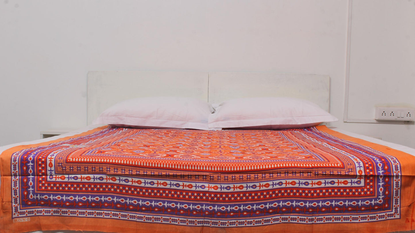 Orange Border Geometric Single Bedsheet 60 X 90 Inches