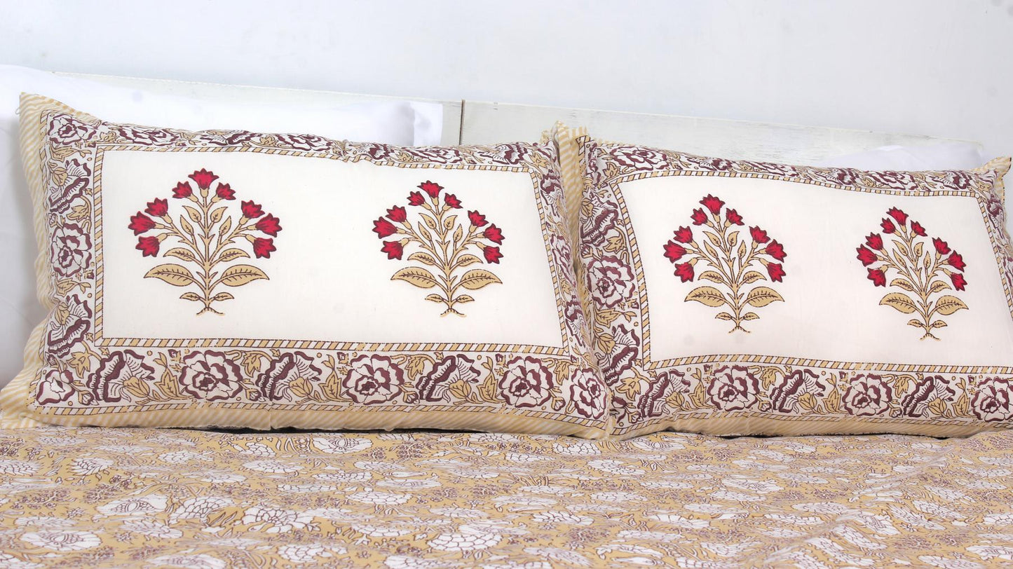 Sandal Flower Hand Printed King Size Bedsheet 108 x 108 Inches with 2 Pillow Covers