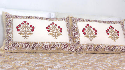 Sandal Flower Hand Printed King Size Bedsheet 108 x 108 Inches with 2 Pillow Covers