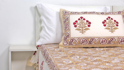 Sandal Flower Hand Printed King Size Bedsheet 108 x 108 Inches with 2 Pillow Covers