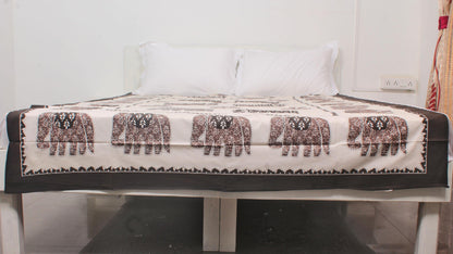 Elephant Brown Bordered Print Single Bedsheet 63 X 90 Inches