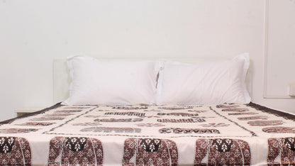 Elephant Brown Bordered Print Single Bedsheet 63 X 90 Inches