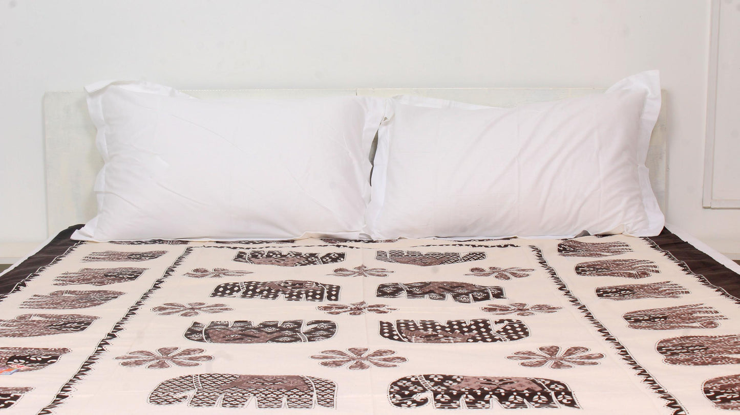 Elephant Brown Bordered Print Single Bedsheet 63 X 90 Inches