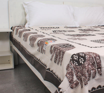 Elephant Brown Bordered Print Single Bedsheet 63 X 90 Inches