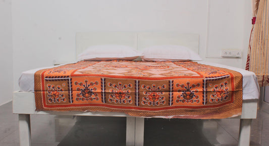 Orange Floral Printed Single Bedsheet 60 X 90 Inches