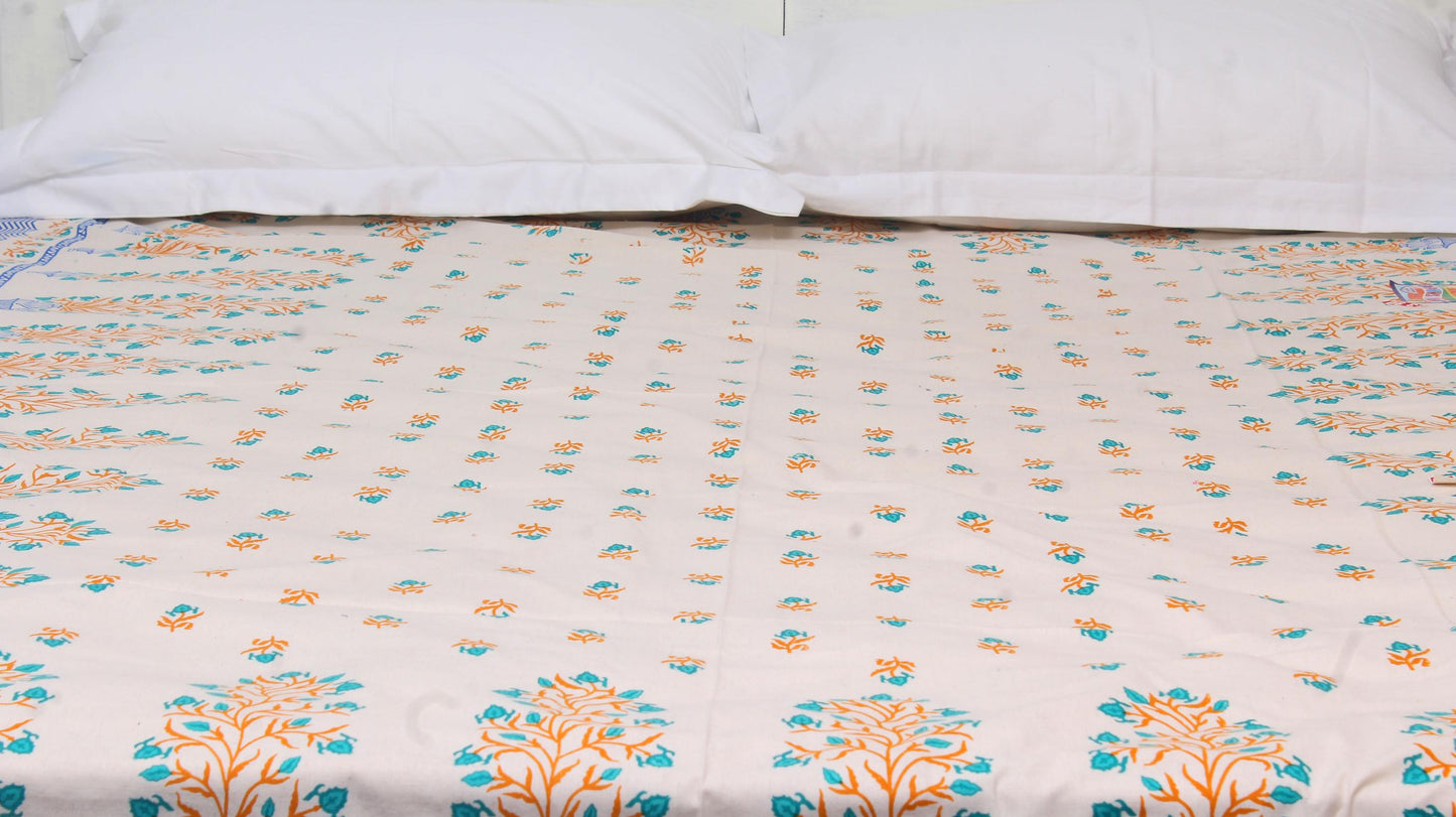 Floral Orange Bordered Print Single Bedsheet 63 X 90 Inches