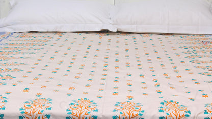 Floral Orange Bordered Print Single Bedsheet 63 X 90 Inches