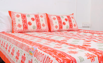 Orange Geometric Cotton Printed Double Bedsheet 90 X 100 Inches with 2 Pillow Covers