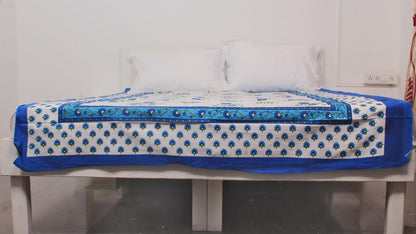 Floral Blue Bordered Print Single Bedsheet 63 X 90 Inches