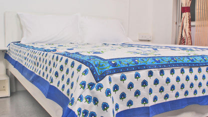 Floral Blue Bordered Print Single Bedsheet 63 X 90 Inches