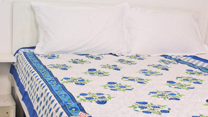 Floral Blue Bordered Print Single Bedsheet 63 X 90 Inches