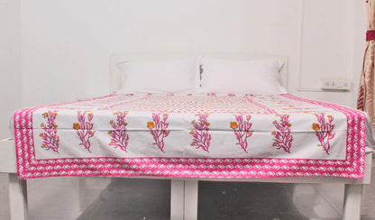 Floral Pink Bordered Print Single Bedsheet 63 X 90 Inches