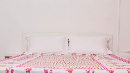 Floral Pink Bordered Print Single Bedsheet 63 X 90 Inches