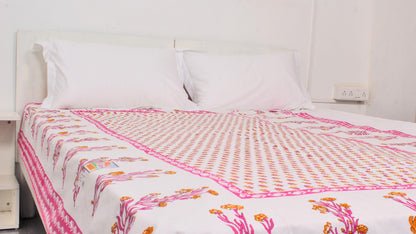 Floral Pink Bordered Print Single Bedsheet 63 X 90 Inches