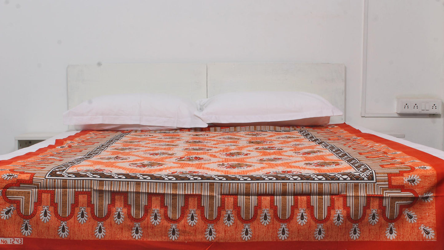 Orange Motifs Geometric Single Bedsheet 60 X 90 Inches