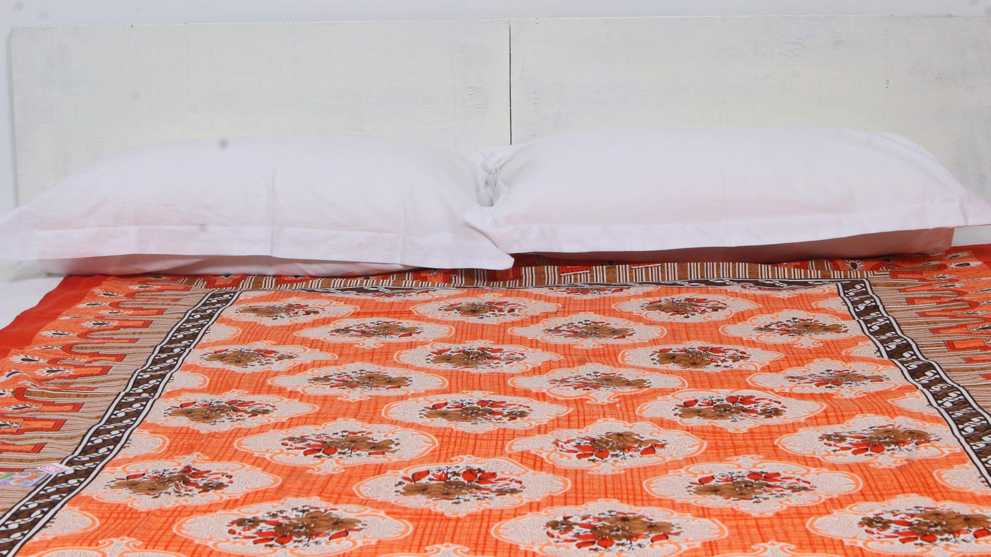 Orange Motifs Geometric Single Bedsheet 60 X 90 Inches