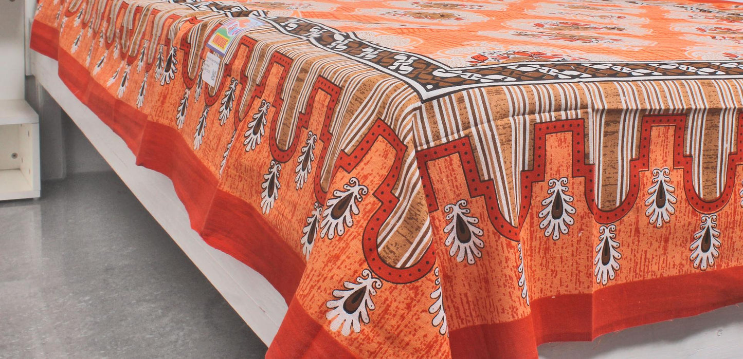 Orange Motifs Geometric Single Bedsheet 60 X 90 Inches