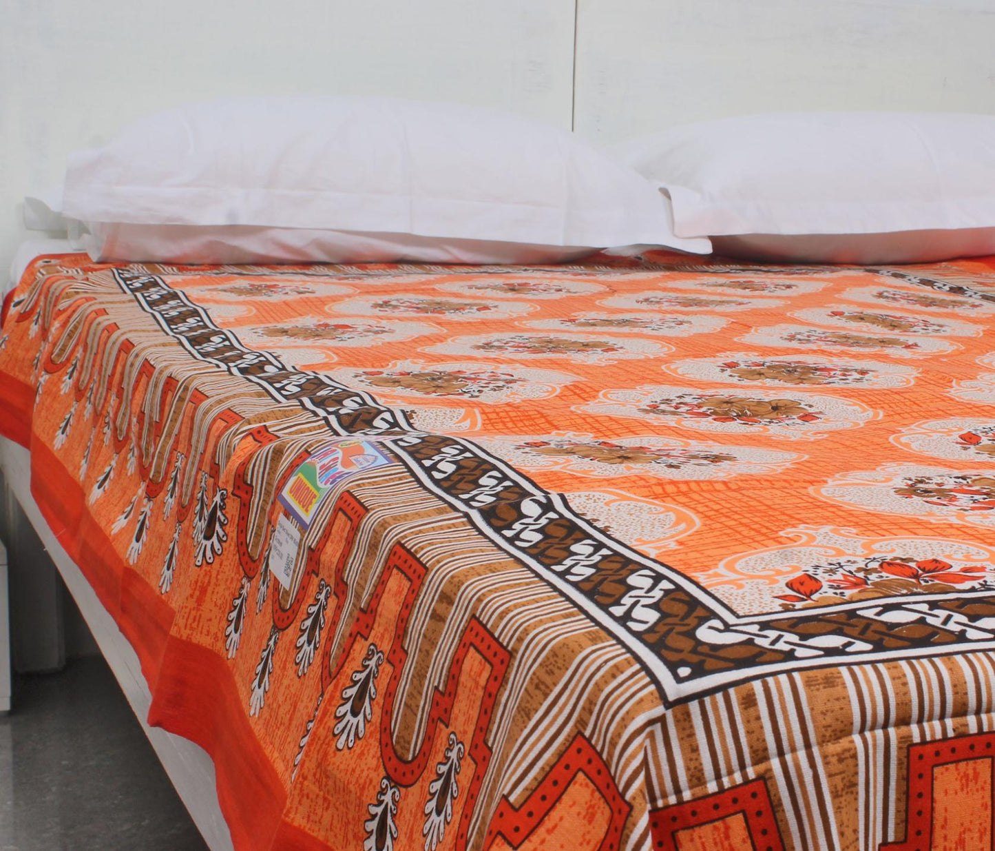 Orange Motifs Geometric Single Bedsheet 60 X 90 Inches