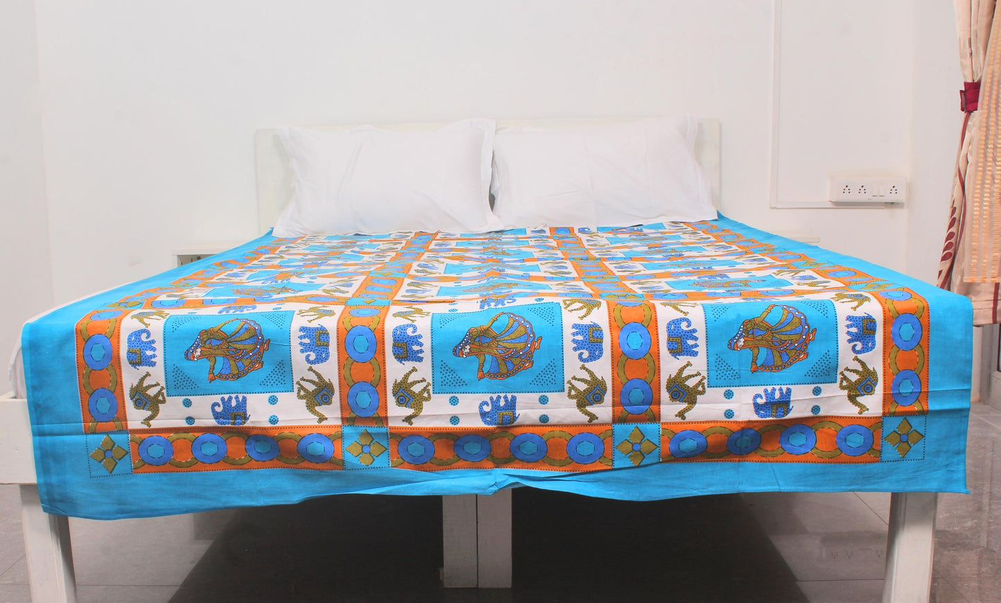 Blue Checked Bordered Print Single Bedsheet 63 X 90 Inches