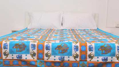 Blue Checked Bordered Print Single Bedsheet 63 X 90 Inches