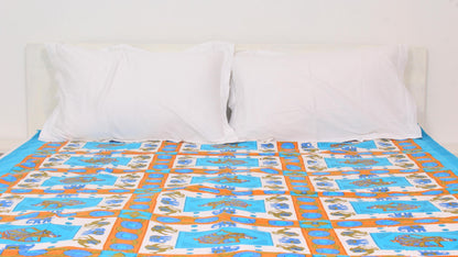 Blue Checked Bordered Print Single Bedsheet 63 X 90 Inches