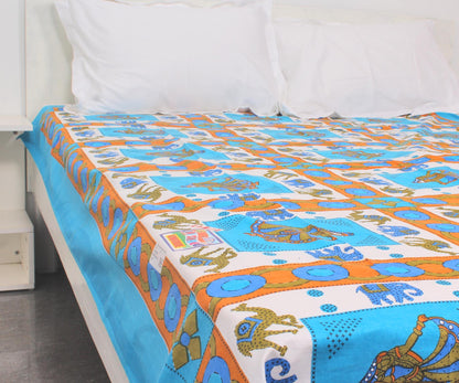 Blue Checked Bordered Print Single Bedsheet 63 X 90 Inches