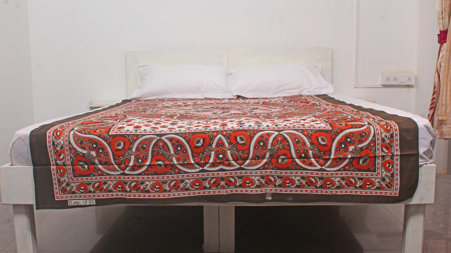 Brown Floral Printed Single Bedsheet 60 X 90 Inches