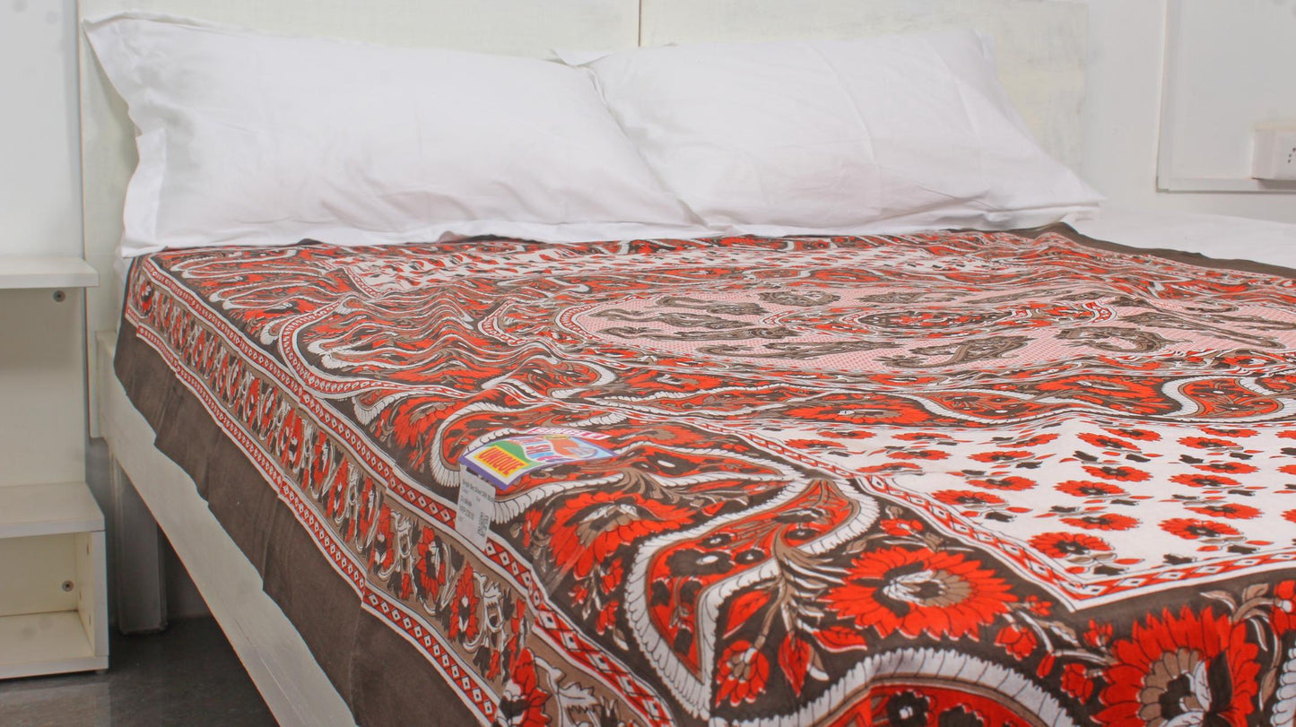 Brown Floral Printed Single Bedsheet 60 X 90 Inches