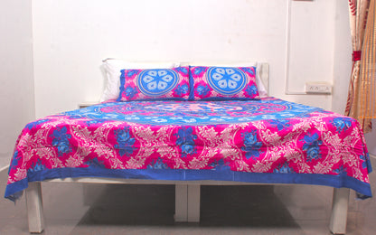 Blue Floral Print Double Bedsheet 90 X 100 Inches with 2 Pillow Covers