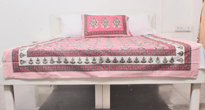 Pink Floral Border Printed Single Bedsheet 60 x 90 Inches with 1 Pillow Cover