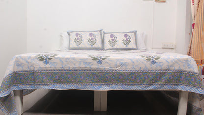 Sandal & Floral Borderd Printed King Size Bedsheet 108 x 108 Inches with 2 Pillow Covers