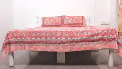 Pink Ethnic Floral Cotton Printed Double Bedsheet 90 X 100 Inches with 2 Pillow Covers