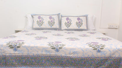 Sandal & Floral Borderd Printed King Size Bedsheet 108 x 108 Inches with 2 Pillow Covers