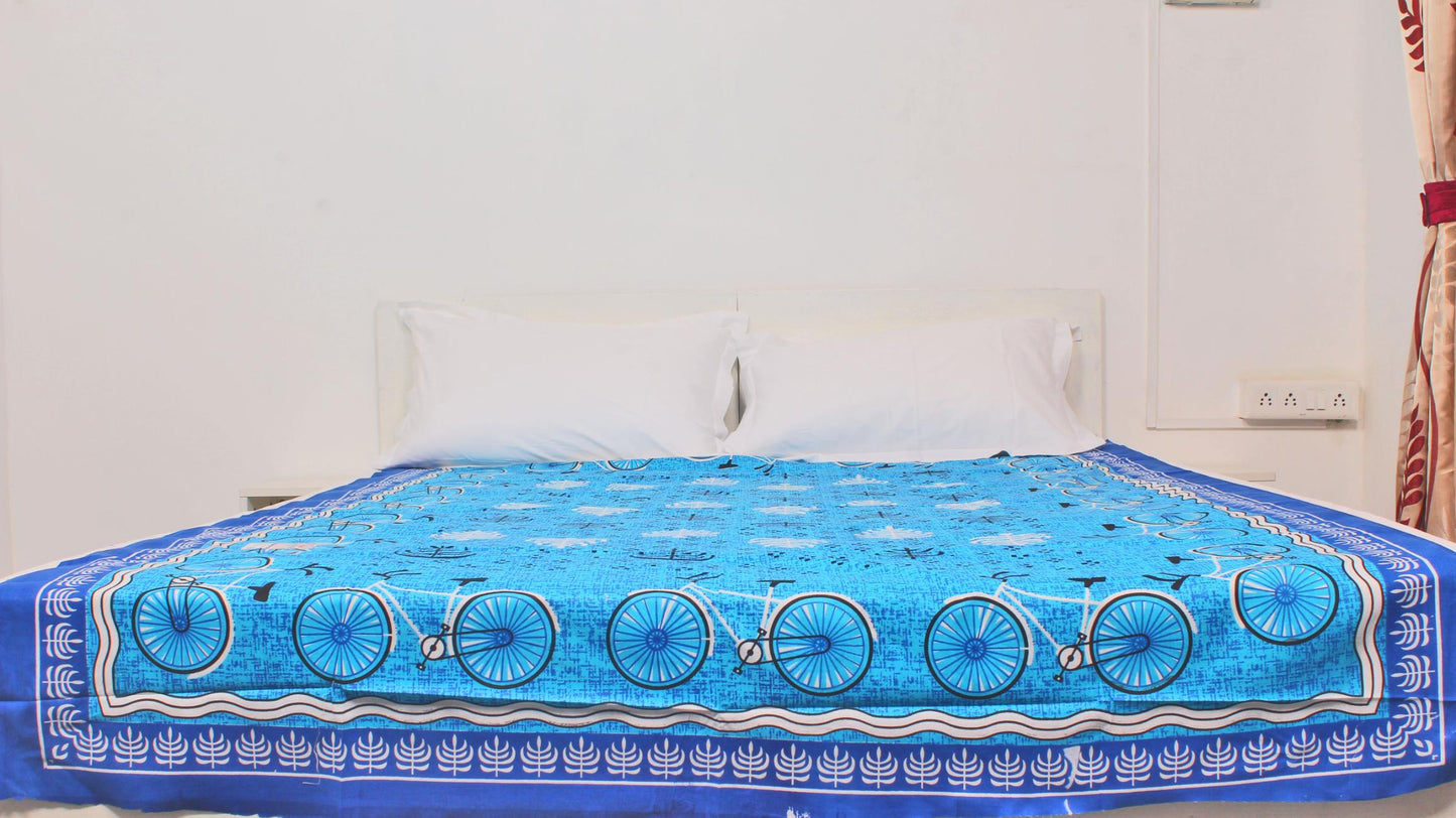 Blue Cycle printed Single Bedsheet 60 x 90 Inches