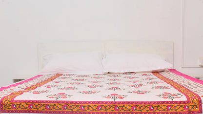 Sandal Floral Print Bordered Single Bedsheet 63 X 90 Inches