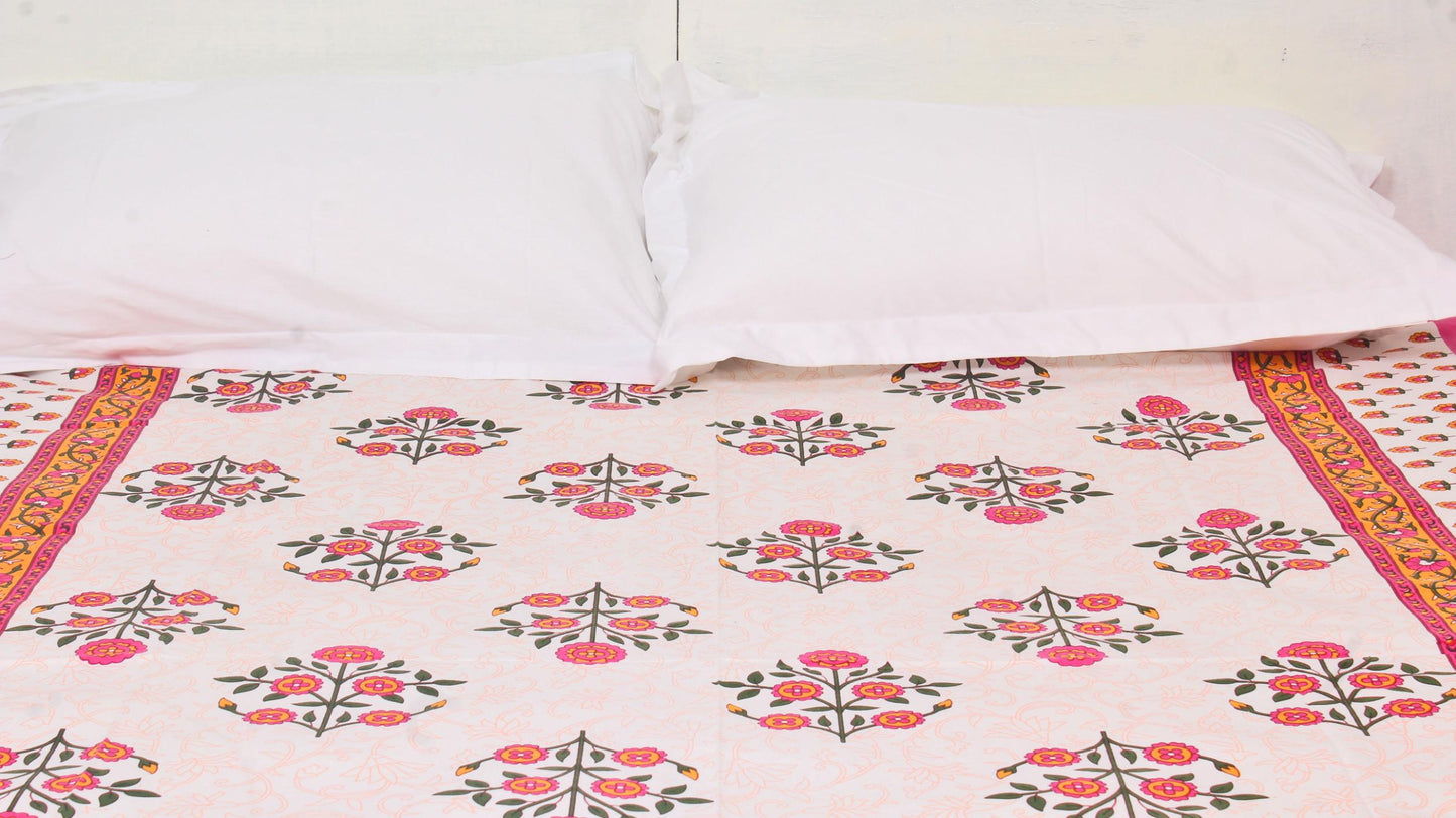 Sandal Floral Print Bordered Single Bedsheet 63 X 90 Inches