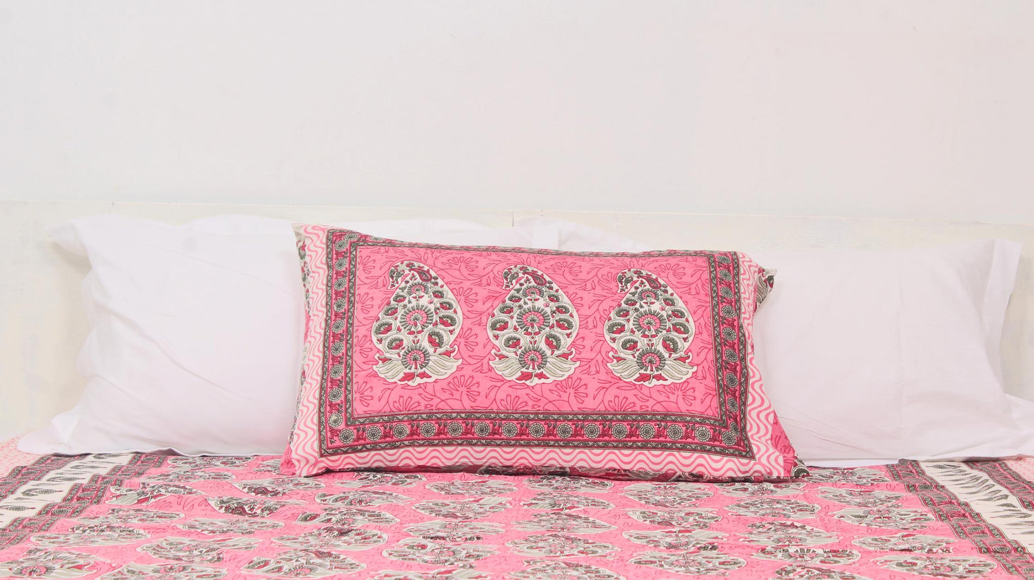 Pink Floral Border Printed Single Bedsheet 60 x 90 Inches with 1 Pillow Cover