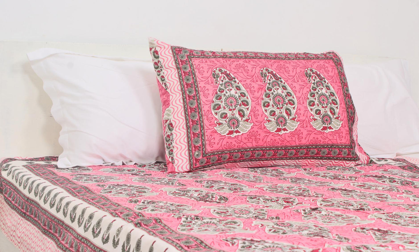 Pink Floral Border Printed Single Bedsheet 60 x 90 Inches with 1 Pillow Cover