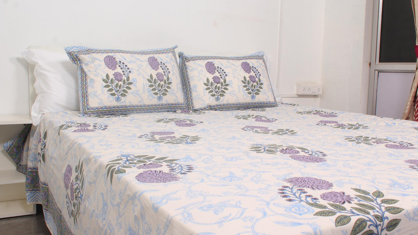 Sandal & Floral Borderd Printed King Size Bedsheet 108 x 108 Inches with 2 Pillow Covers