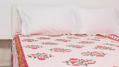 Sandal Floral Print Bordered Single Bedsheet 63 X 90 Inches