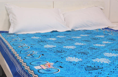 Blue Cycle printed Single Bedsheet 60 x 90 Inches