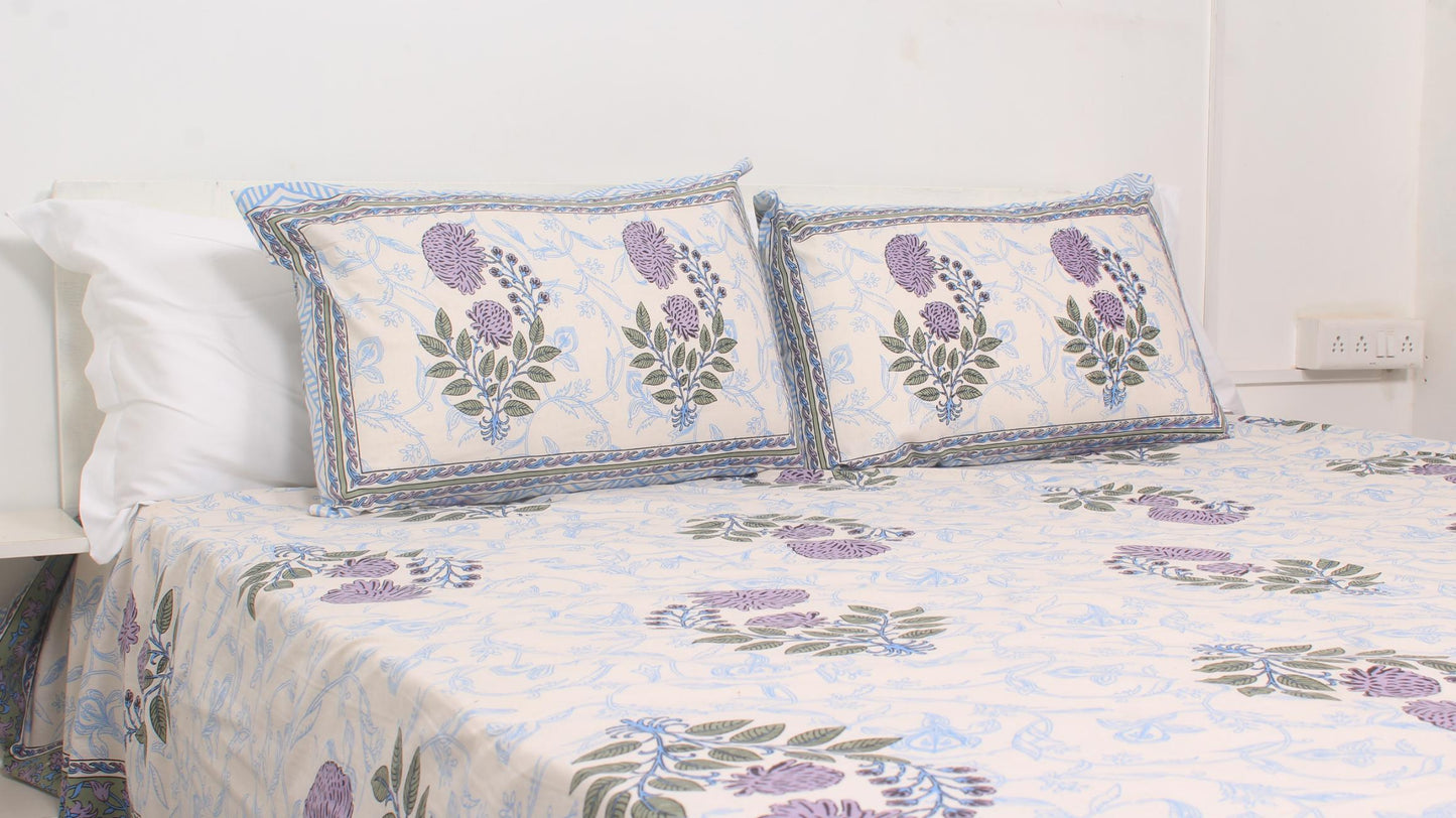 Sandal & Floral Borderd Printed King Size Bedsheet 108 x 108 Inches with 2 Pillow Covers