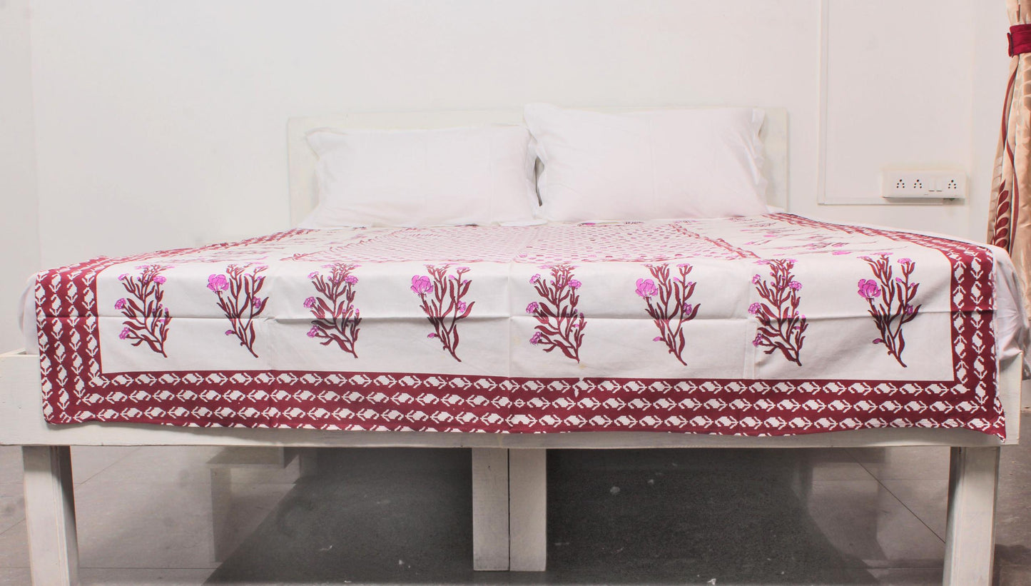 Maroon Floral Print Bordered Single Bedsheet 63 X 90 Inches