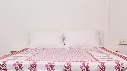 Maroon Floral Print Bordered Single Bedsheet 63 X 90 Inches