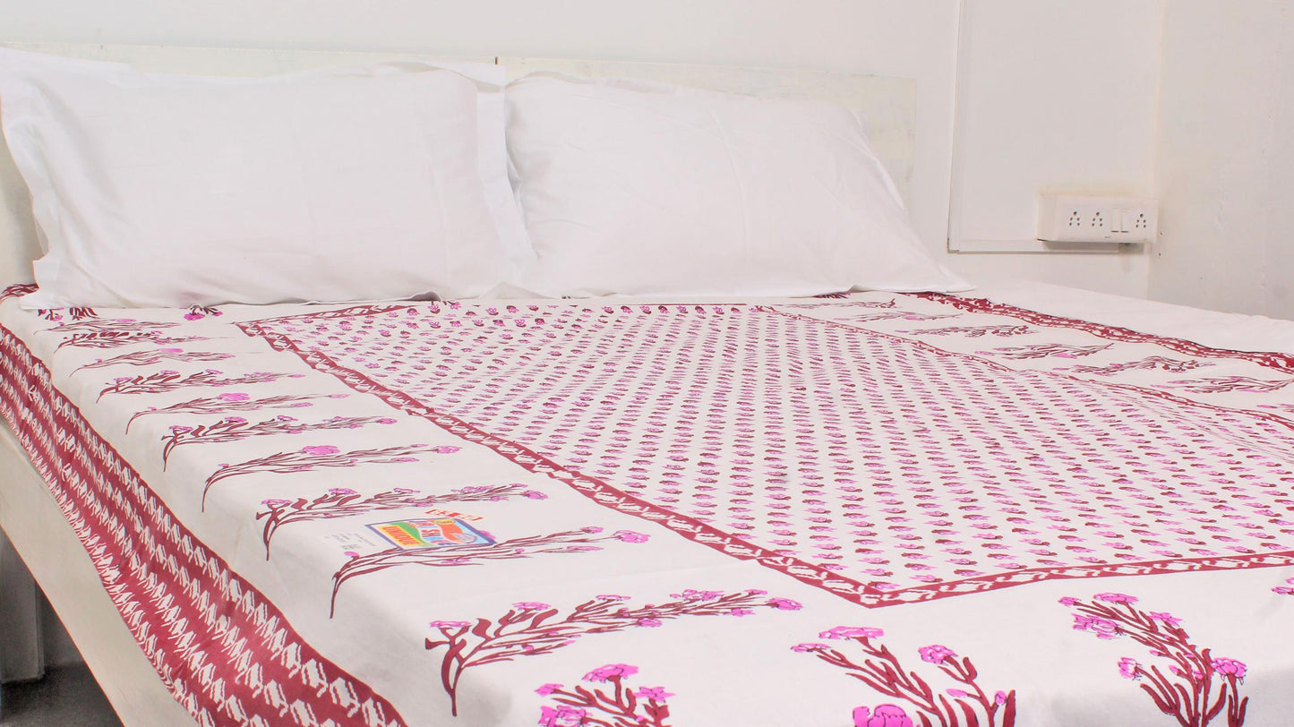 Maroon Floral Print Bordered Single Bedsheet 63 X 90 Inches