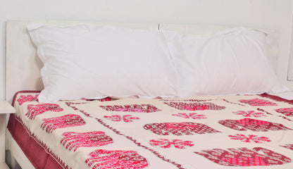 Elephant Pink Print Bordered Single Bedsheet 63 X 90 Inches