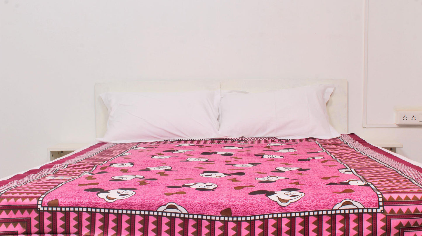 Pink Mickymouse printed Single Bedsheet 60 x 90 Inches