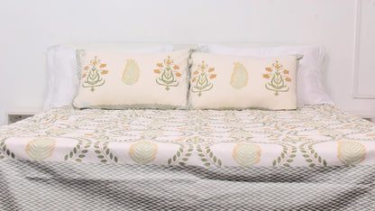 Peach Leaf Hand Printed King Size Bedsheet 108 x 108 Inches with 2 Pillow Covers