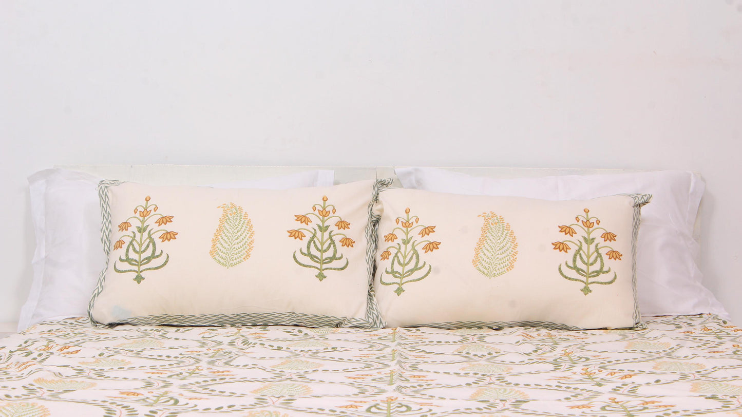 Peach Leaf Hand Printed King Size Bedsheet 108 x 108 Inches with 2 Pillow Covers