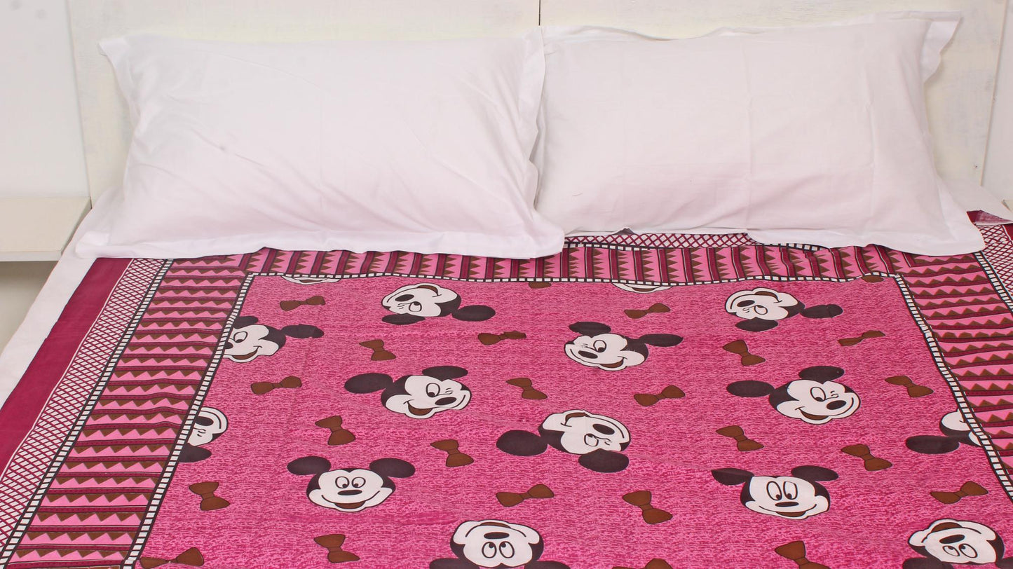 Pink Mickymouse printed Single Bedsheet 60 x 90 Inches